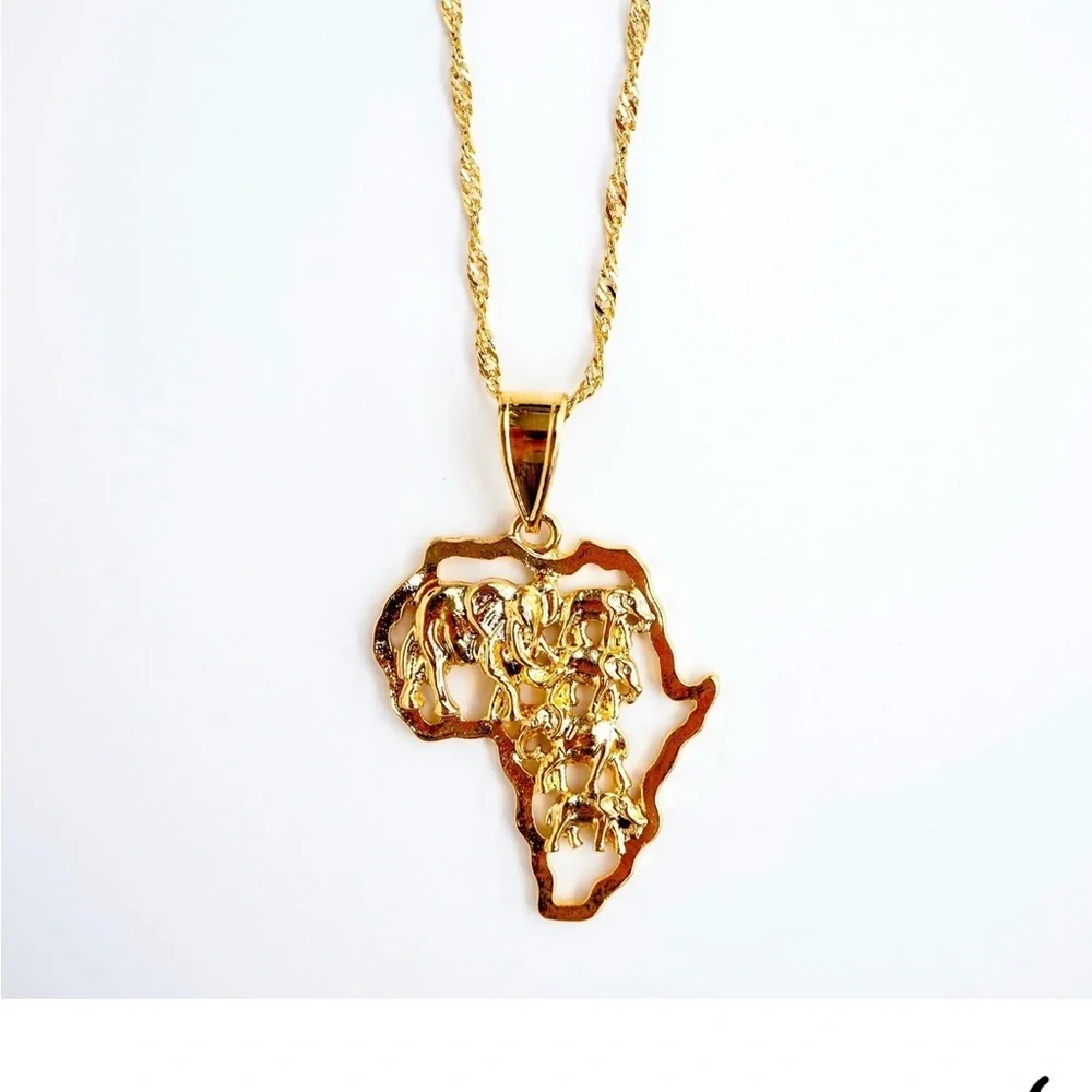 Gold Africa Pendant Necklace, Africa elephant necklace